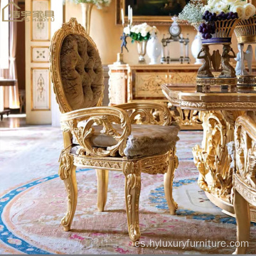 Mesa de comedor larga tallada antigua de madera maciza de lujo de estilo francés